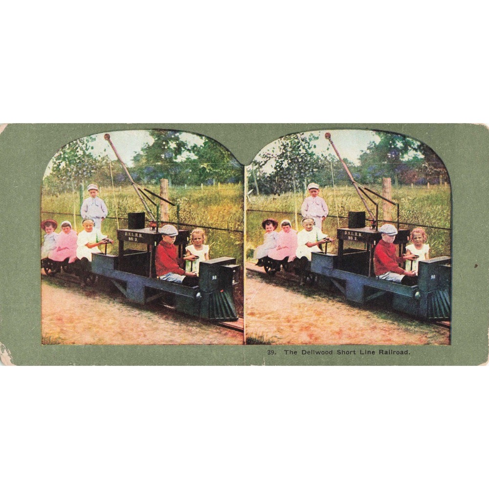 Vintage Stereoview Card #39 Dellwood Short Line Railroad Children Train - Picture 1 of 2